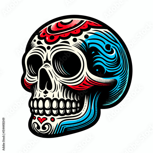 Colorful skull with floral designs
