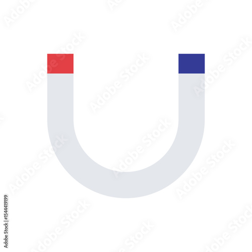 Horseshoe magnet icon., Classic U shaped magnet icon in red and blue for physics, science, or magnetic fields.