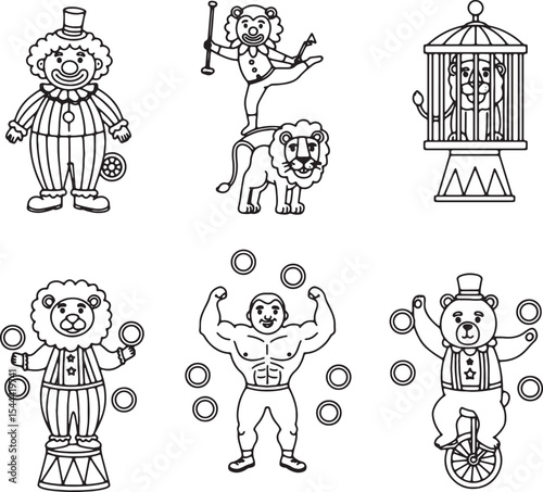 Circus Animals and Performers A Collection of Black and White Illustrations