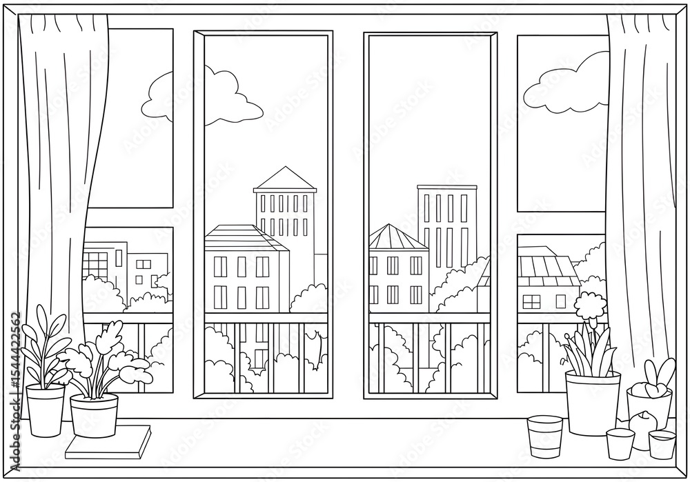 Obraz premium Coloring pages. cartoon view city coloring page. easy coloring page for kids. ready to print on standard A4 or 8.5x11 inch paper.