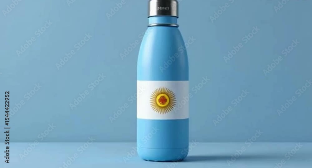 Argentine Flag Water Bottle on a Light Blue Background