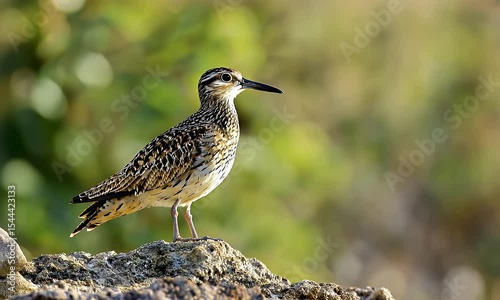 Speckled Sandpiper Perched on a Grey Rock With Bokeh Green Background Detailed Wildlife Photography