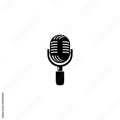 Black Retro vintage microphone on white background logo. Mic silhouette sign. Music, voice, record icon. Recording studio symbol. 