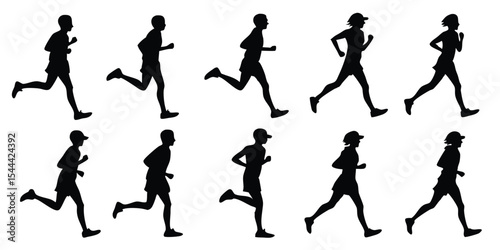 Running Silhouettes: Athlete in Motion, Black and White, Sport, Exercise