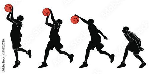Basketball Player Silhouette Shooting Sequence on White Background