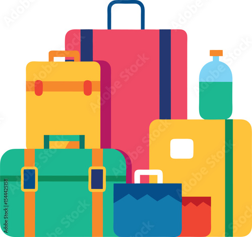 Clean Vector Image of Colorful Luggage and Essentials