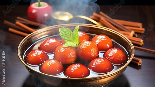 Gulab Jamun in bowl with hot smoke
