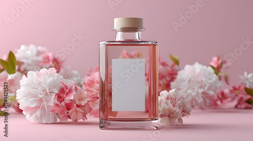 Pink Floral Glass Bottle Mockup Transparent Background