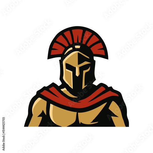 Warrior spartan vector logo for roman gladiator character design, helmet illustration, ancient soldier emblem, battle mascot art for esport branding
