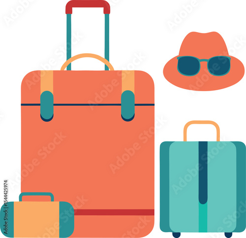 Luggage Set and Stylish Accessories on White Flat Design