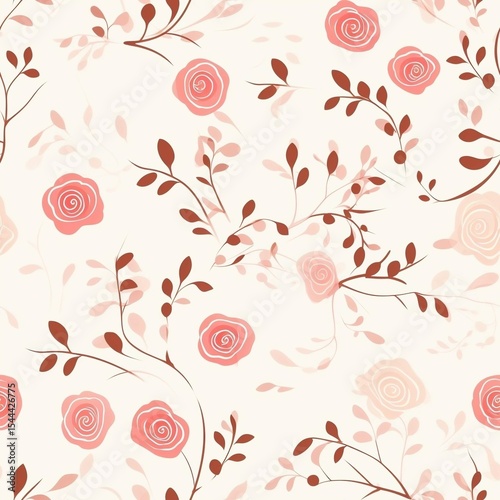 Elegant Pink Rose and Branch Seamless Pattern Delicate Floral Design for Textile, Wallpaper, and Fabric Prints