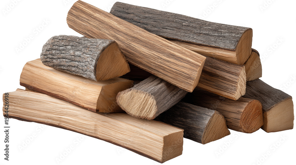 Isolated firewood on transparent background with natural texture and rough bark surface Isolated firewood on transparent background with natural texture and rough bark surface
