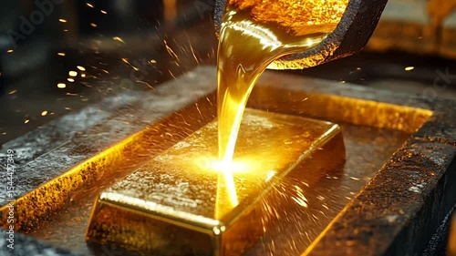 pouring liquid gold in foundry	
