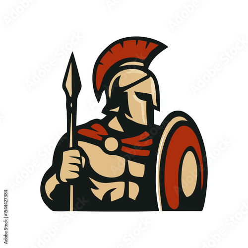 Helmet spartan mascot logo for warrior vector character, gladiator design illustration, roman soldier emblem, ancient battle art for esport branding