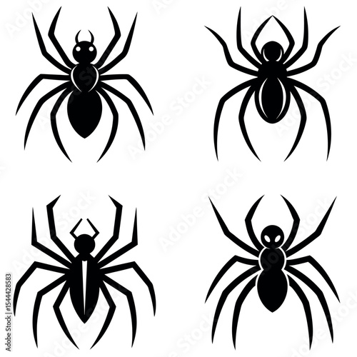 Four Black Spider Silhouettes with Different Designs on a White Background