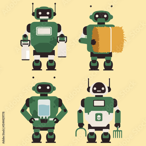 set illustration minimalist geometric flat vector design of  farm animal care robots