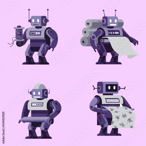 set illustration minimalist geometric flat vector design of  textile industry robots