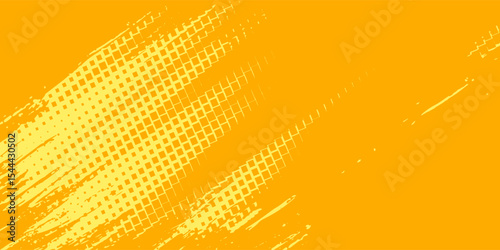 Yellow halftone pattern. Retro comic gradient background. Bright orange pixelated dotted texture overlay. Cartoon pop art faded gradient pattern. Vector backdrop for poster, banner, advertisement