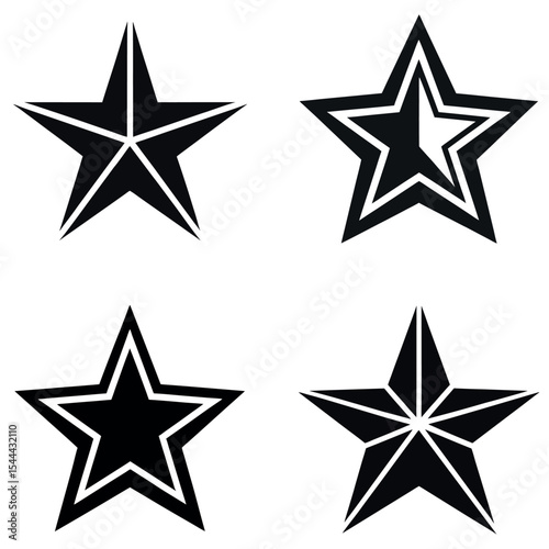 Four Black and White Star Variations Illustration with Geometric Designs