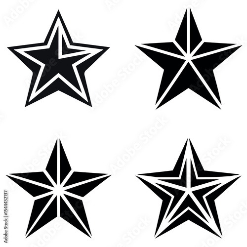 Four Black Star Illustrations with Different Geometric Patterns on a White Background