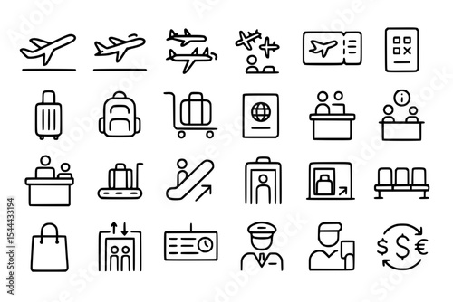 Airport and Traveler Line Icons Set