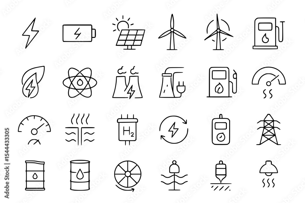 Fototapeta premium Energy and Power Line Icons Set