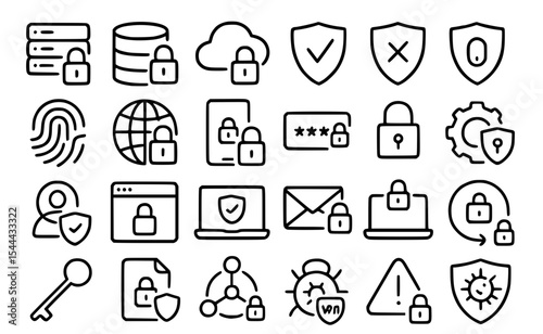 Cybersecurity and Data Protection Line Icons Set