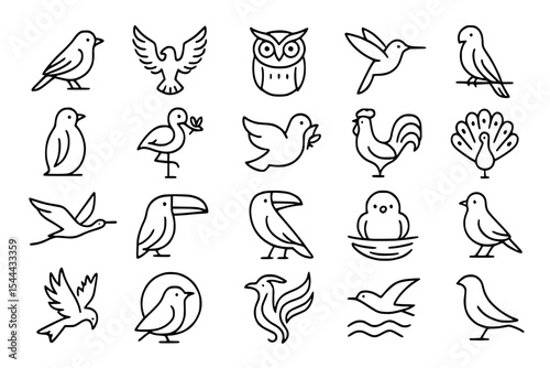 Minimalist Bird Species Line Icons Set