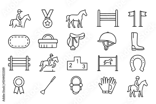 Equestrian and Horse Riding Line Icons Set