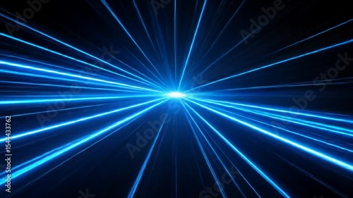 Captivating blue laser rays animation on black background, futuristic technology concept
