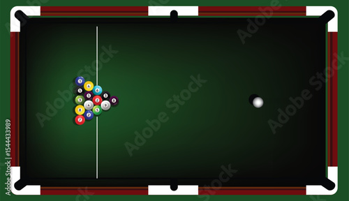 Billiard balls on table vector set and fully set.