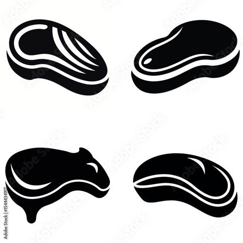 Black and White Featuring Stylized Beef Steaks and Meat Cuts Illustration