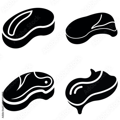 Four Black and White Steaks Illustration on a White Background Square