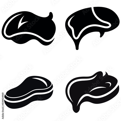 Four Contrasting Black and White Renderings of Abstract Shapes on a White Background