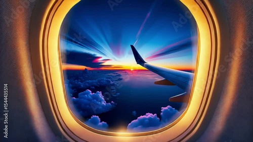 Wallpaper Mural Airplane window view at sunset with vivid gradient sky in magenta, purple, and amber hues
 Torontodigital.ca
