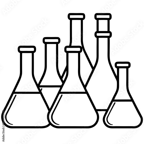 Scientific Flask Line Art Set 