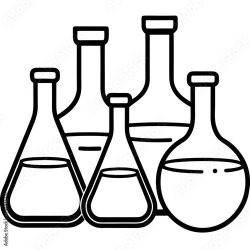 Scientific Flask Line Art Set 