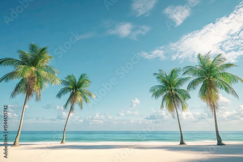 Fototapeta Naklejka Na Ścianę i Meble -  Tropical beach scene, palm trees, ocean