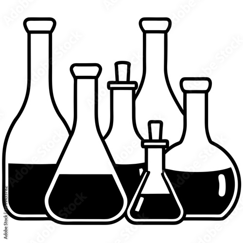 Scientific Flask Line Art Set 