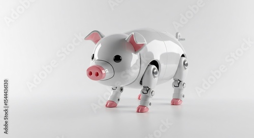 Playful robotic pig poses elegantly soft light. AI Generated