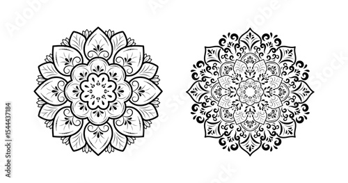Set of circular mandalas isolated on white background