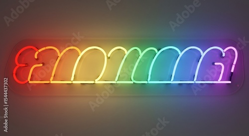 Vibrant rainbow neon sign glows brightly illuminating a minimalist background. AI Generated