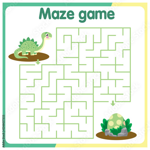 Simple dinosaur maze for kids with cute animals and ancient world landscape. Ancient land maze game, puzzle collection. Help Dino get to the child	
