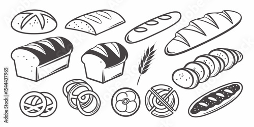 A delicious vector set of fresh baked bread, croissants, and donuts perfect for breakfast or dessert