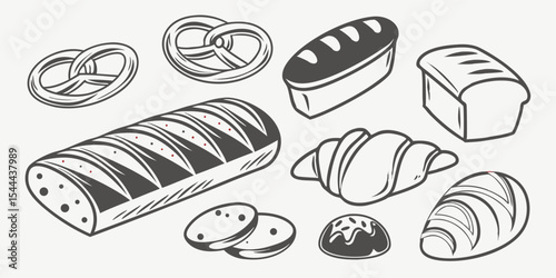 Vector illustration set of bread icons for food and bakery