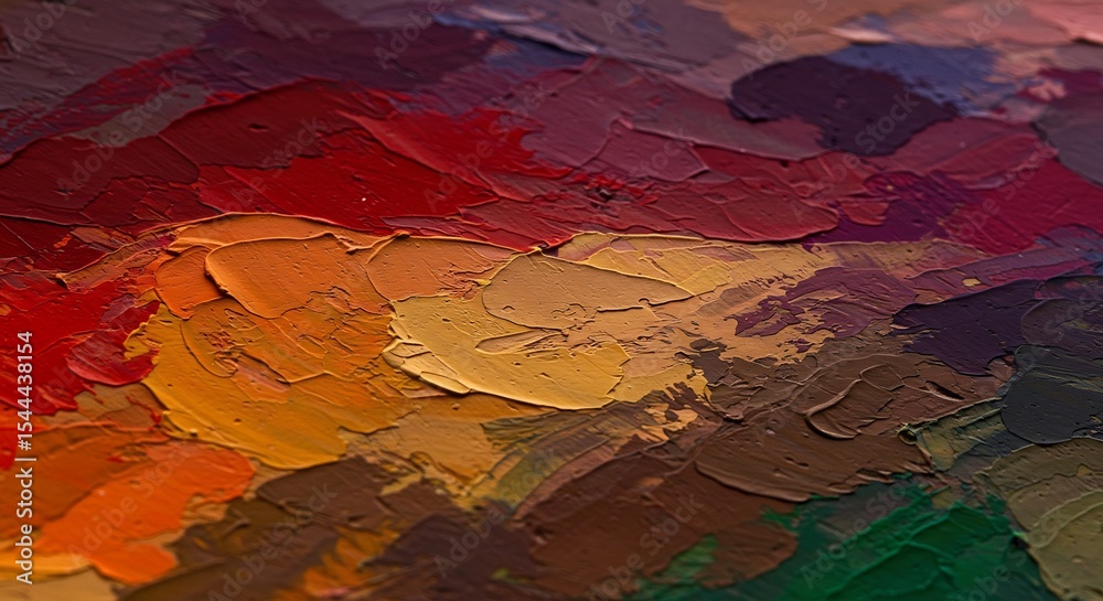 Naklejka premium Vibrant oil paint palette rich warm hues expertly blended. AI Generated