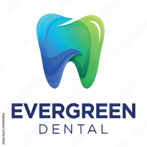 "Evergreen Dental" – a modern, natural-themed dental logo with a flowing blue-green gradient tooth, in vector format, ready for use