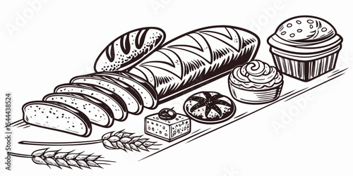 Vector illustration of isolated delicious bakery food set, including bread and buns