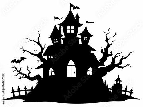 Halloween hunted house black silhouette vector,hunted house icon illustration