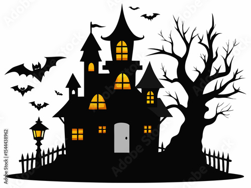 Halloween hunted house black silhouette vector,hunted house icon illustration